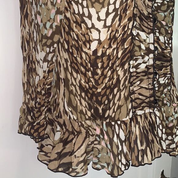 New Directions petite brown water colors ruched front crinkle cloth blouse - Picture 6 of 9